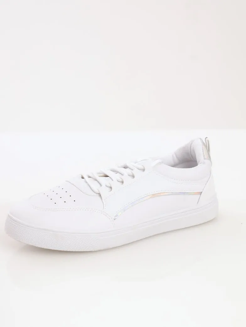 Ladies Metallic Side-Striped Street Sneaker - White