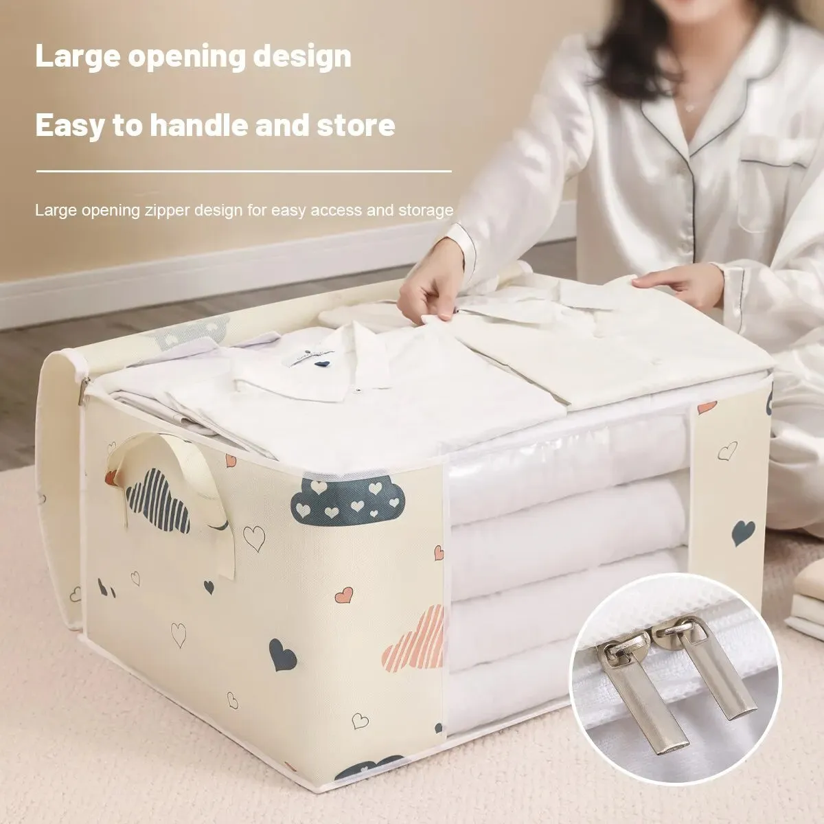 Large-Capacity Clothes Storage Bag – Foldable Organizer with Reinforced Handles & Sturdy Zipper