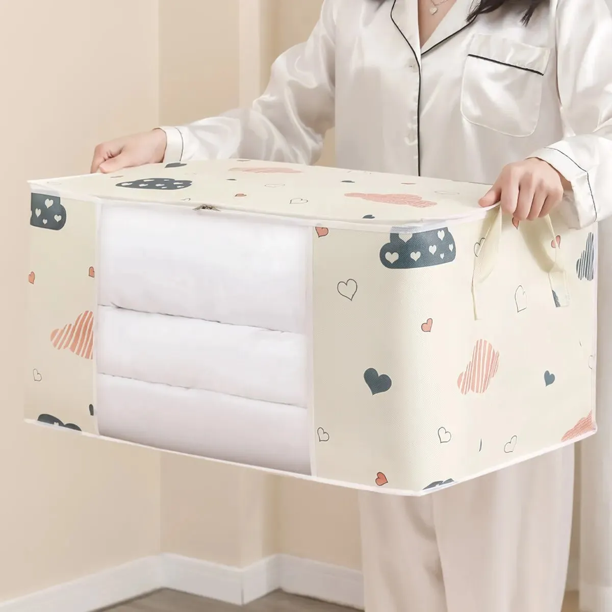 Large-Capacity Clothes Storage Bag – Foldable Organizer with Reinforced Handles & Sturdy Zipper