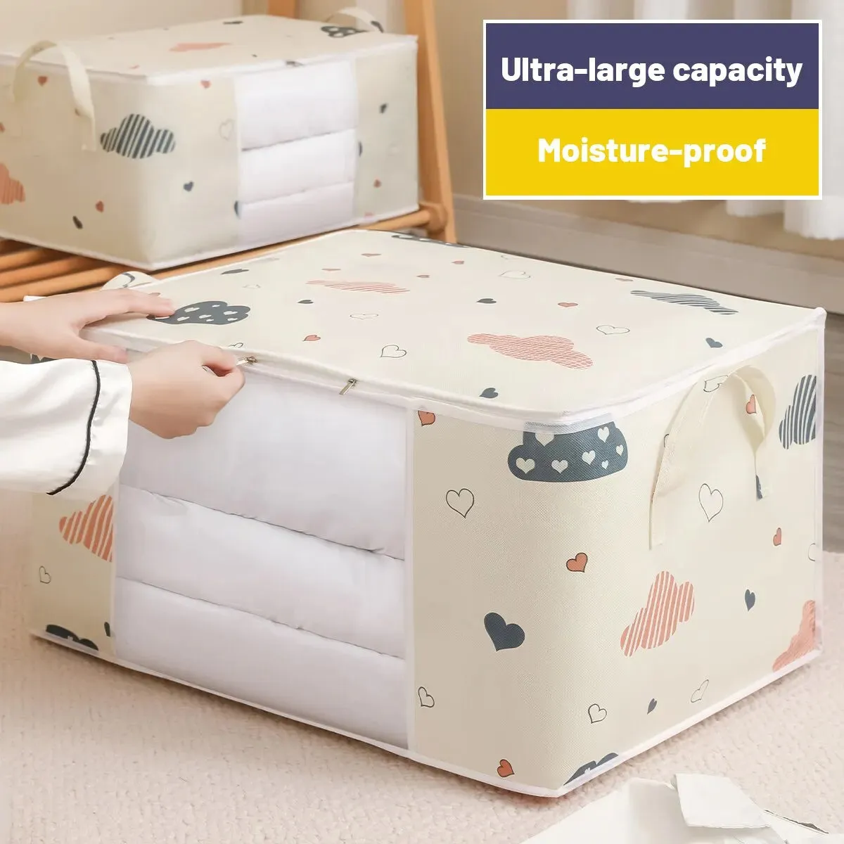 Large-Capacity Clothes Storage Bag – Foldable Organizer with Reinforced Handles & Sturdy Zipper