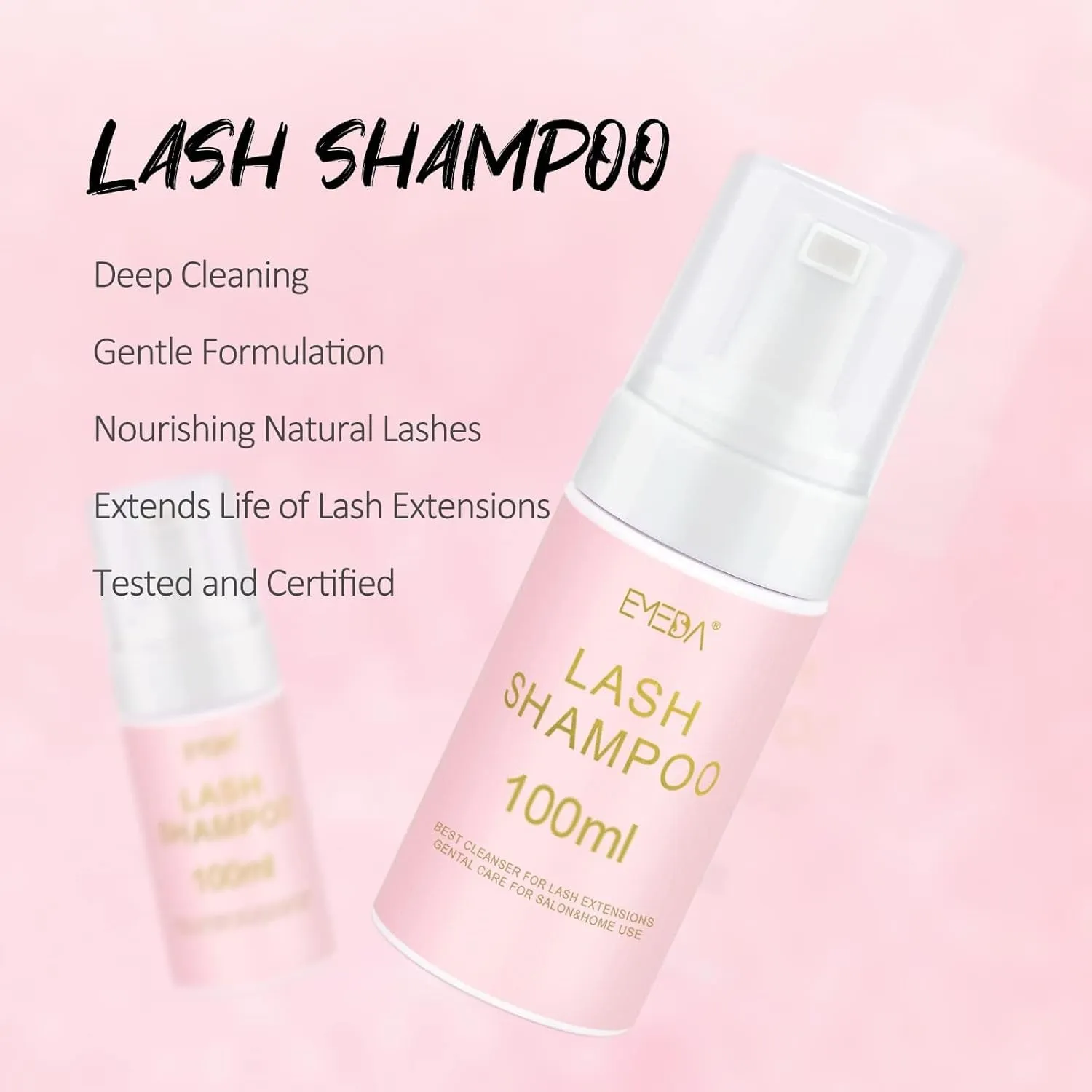 Lash Shampoo for Lash Extensions Lash Cleaning Kit with Lash Fan Dryer, Brush, Wash Bottle, Hair Band, Oil Free Foam Soap Cleaner Lash Bath Kit, Lash Wash Eyelash Extension Cleanser