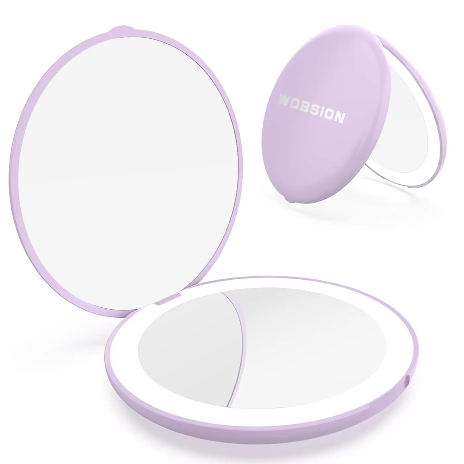 LED Lighted Travel Makeup Mirror, 1X/10X Magnification, Compact, Portable for Handbag, Purse, Pocket, 3.5 Inch Illuminated, Folding, Handheld, 2-Sided, Round, Cyan