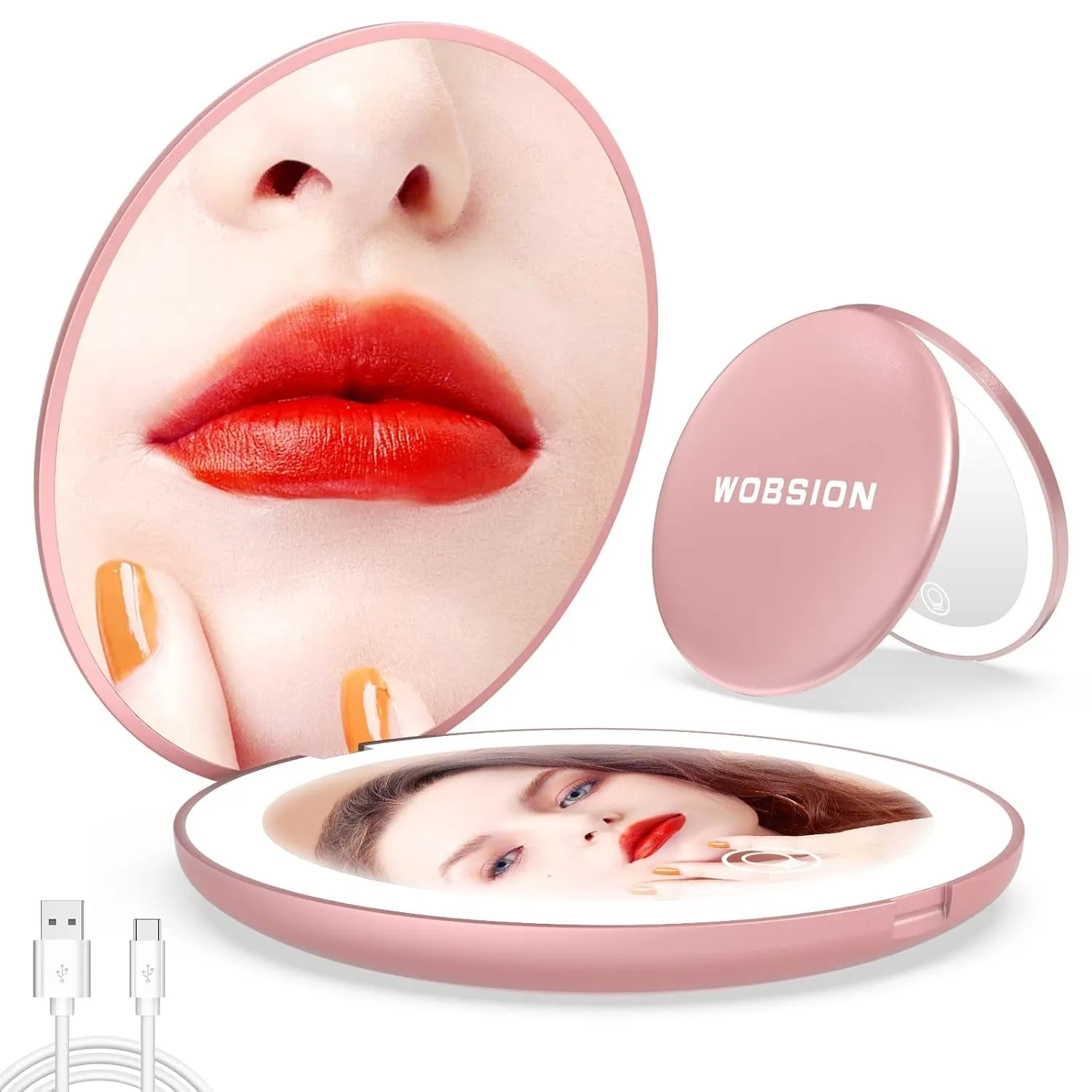 LED Lighted Travel Makeup Mirror, 1X/10X Magnification, Compact, Portable for Handbag, Purse, Pocket, 3.5 Inch Illuminated, Folding, Handheld, 2-Sided, Round, Cyan