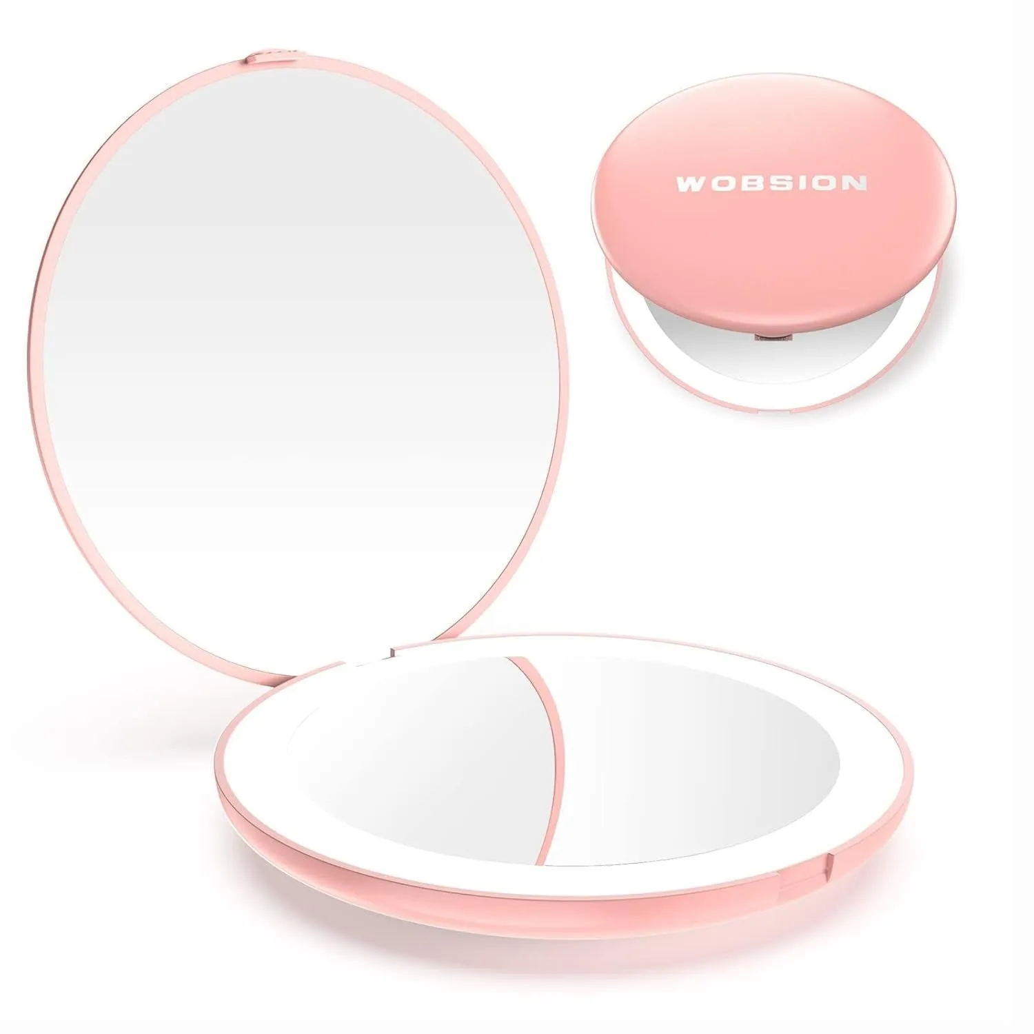 LED Lighted Travel Makeup Mirror, 1X/10X Magnification, Compact, Portable for Handbag, Purse, Pocket, 3.5 Inch Illuminated, Folding, Handheld, 2-Sided, Round, Cyan