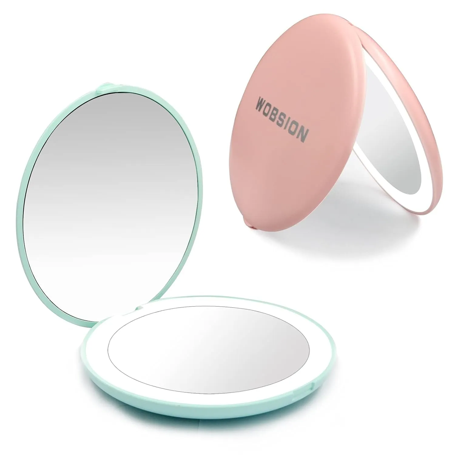 LED Lighted Travel Makeup Mirror, 1X/10X Magnification, Compact, Portable for Handbag, Purse, Pocket, 3.5 Inch Illuminated, Folding, Handheld, 2-Sided, Round, Cyan
