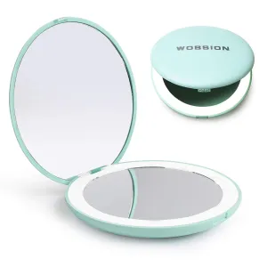 LED Lighted Travel Makeup Mirror, 1X/10X Magnification, Compact, Portable for Handbag, Purse, Pocket, 3.5 Inch Illuminated, Folding, Handheld, 2-Sided, Round, Cyan