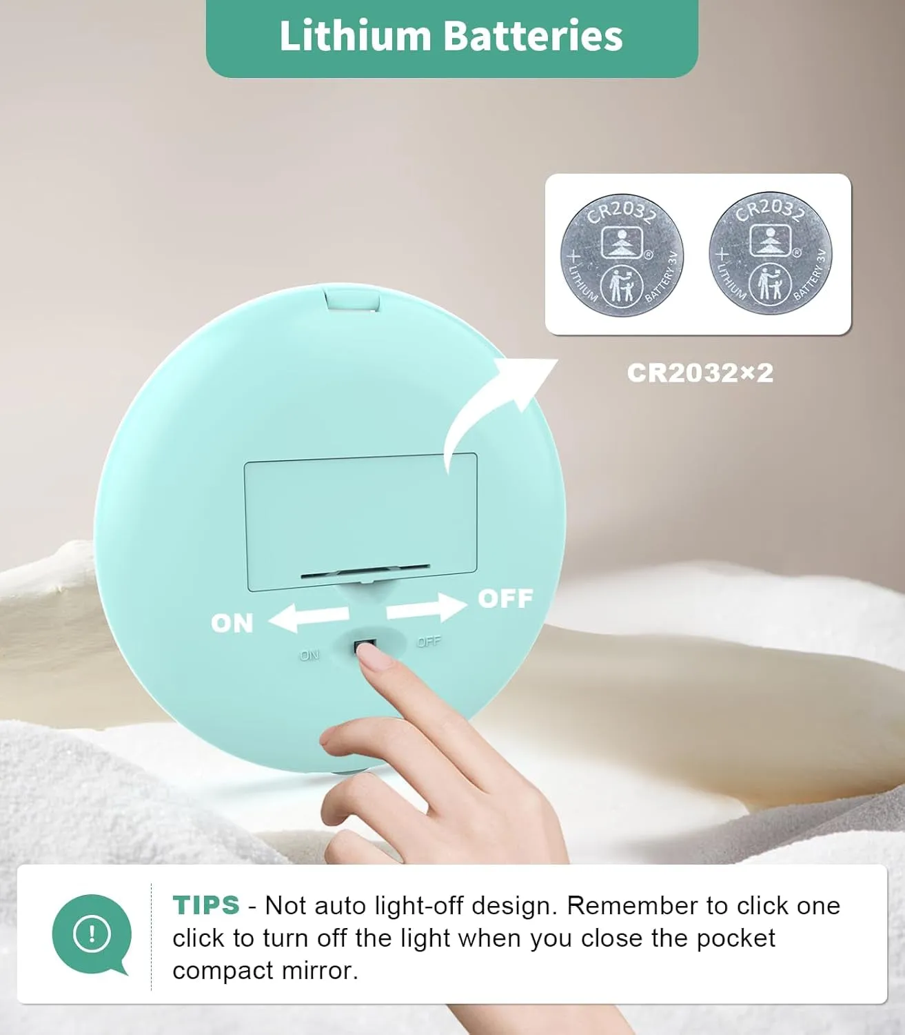 LED Lighted Travel Makeup Mirror, 1X/10X Magnification, Compact, Portable for Handbag, Purse, Pocket, 3.5 Inch Illuminated, Folding, Handheld, 2-Sided, Round, Cyan