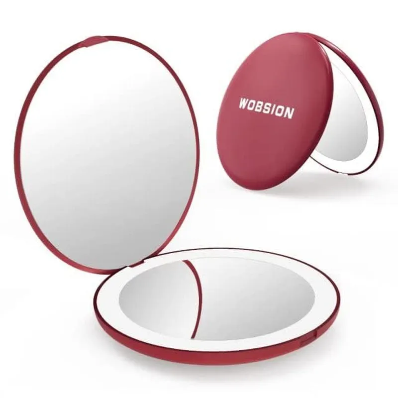 LED Lighted Travel Makeup Mirror, 1X/10X Magnification, Compact, Portable for Handbag, Purse, Pocket, 3.5 Inch Illuminated, Folding, Handheld, 2-Sided, Round, Cyan