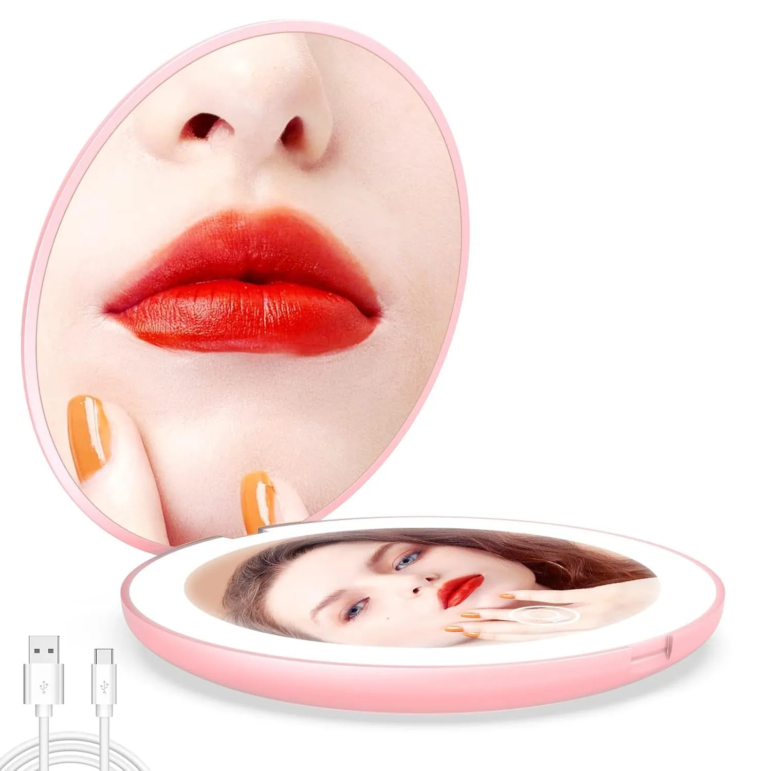 LED Lighted Travel Makeup Mirror, 1X/10X Magnification, Compact, Portable for Handbag, Purse, Pocket, 3.5 Inch Illuminated, Folding, Handheld, 2-Sided, Round, Cyan