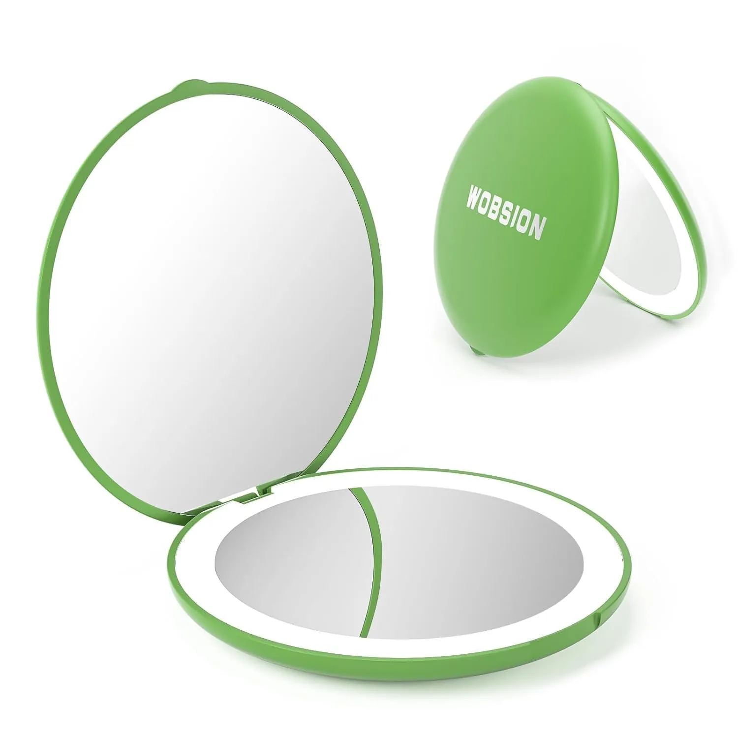 LED Lighted Travel Makeup Mirror, 1X/10X Magnification, Compact, Portable for Handbag, Purse, Pocket, 3.5 Inch Illuminated, Folding, Handheld, 2-Sided, Round, Cyan