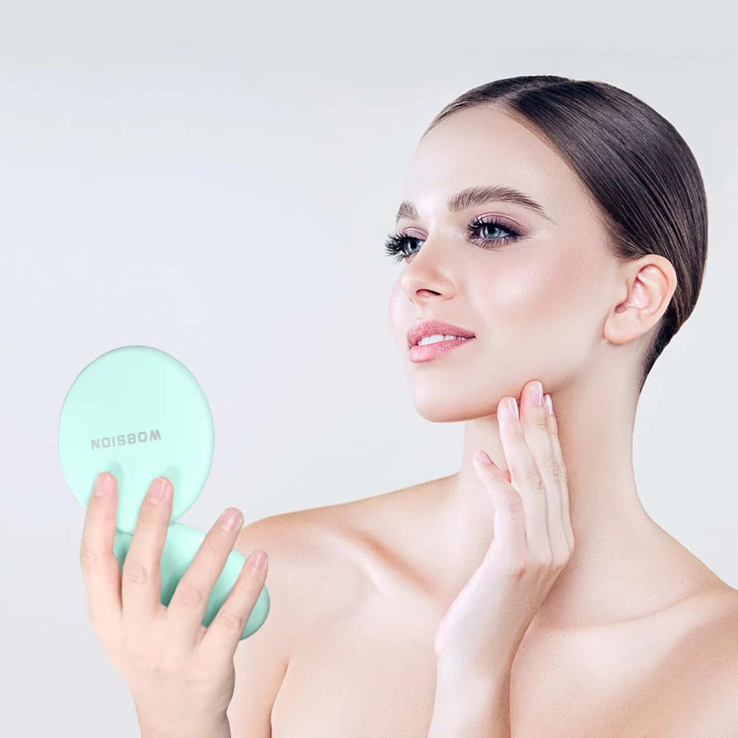 LED Lighted Travel Makeup Mirror, 1X/10X Magnification, Compact, Portable for Handbag, Purse, Pocket, 3.5 Inch Illuminated, Folding, Handheld, 2-Sided, Round, Cyan