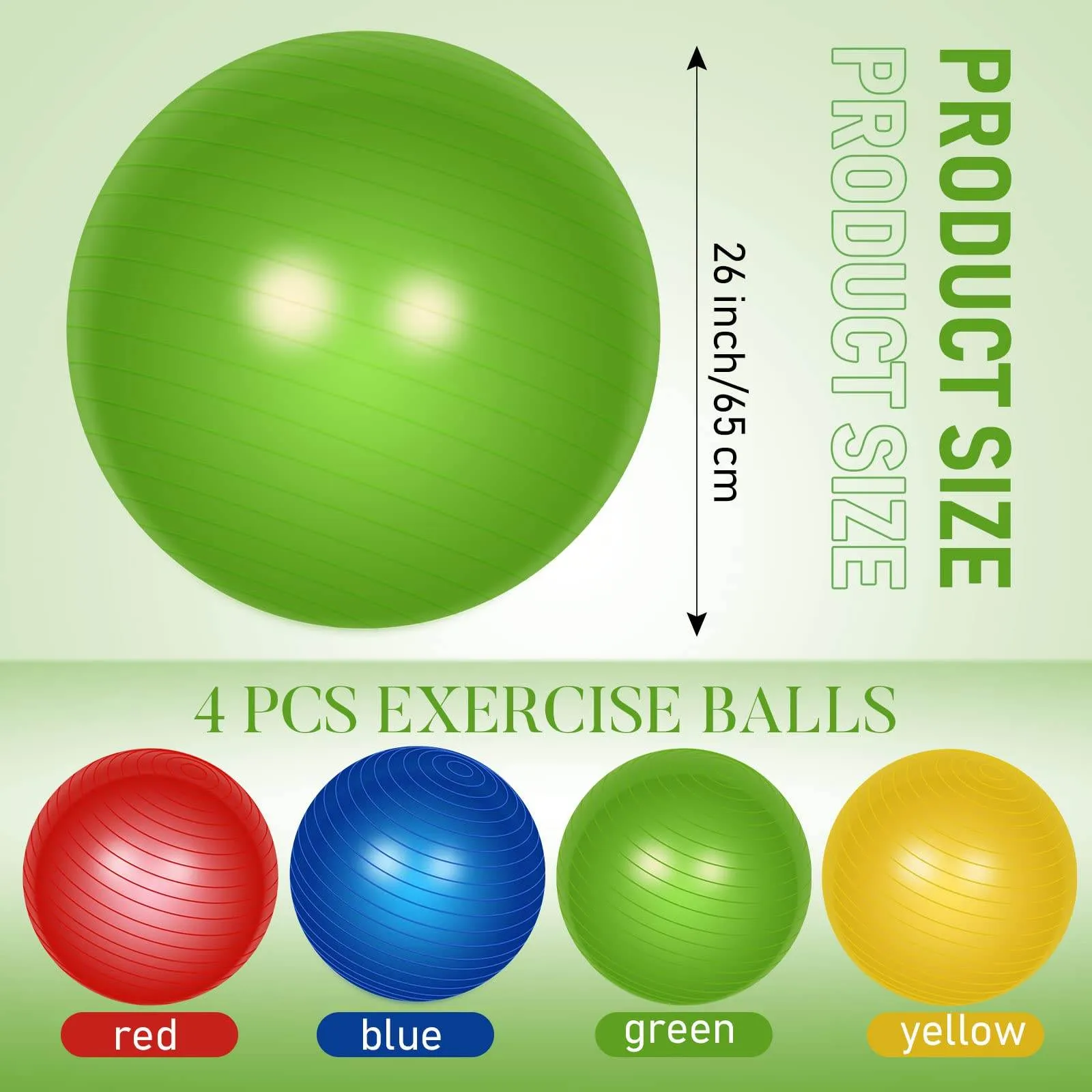 Leyndo 4 Pcs Yoga Ball Bulk Exercise Ball Pilates Ball Anti Burst Pregnancy Birthing Ball Fitness Ball with Quick Pump for Improved Posture, Balance, Yoga, Pilates, Training (Bright Color,26 Inch)