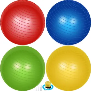 Leyndo 4 Pcs Yoga Ball Bulk Exercise Ball Pilates Ball Anti Burst Pregnancy Birthing Ball Fitness Ball with Quick Pump for Improved Posture, Balance, Yoga, Pilates, Training (Bright Color,26 Inch)