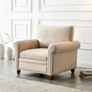 Living Room Sofa Single Seat Chair With Wood Leg Beige Fabric