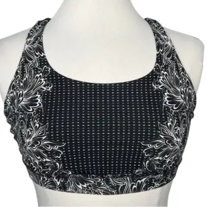 Lululemon Energy Bra Strappy Back Athleisure Sports Bra Black White Mixed Print