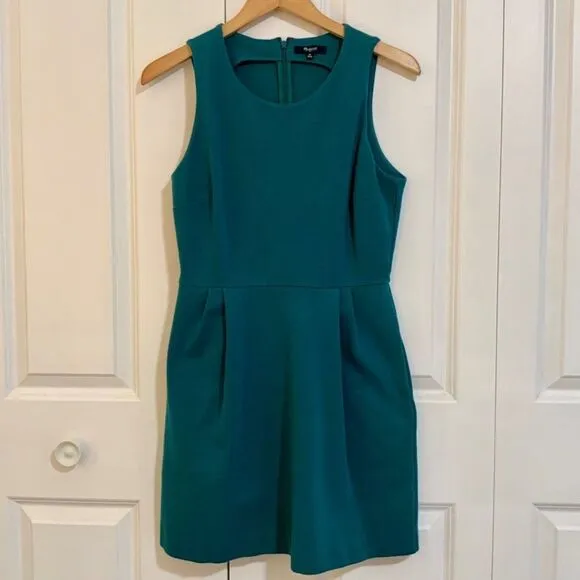 Madewell Teal Blue Verse Fit and Flare Stretch Sleeveless Sheath Dress Medium