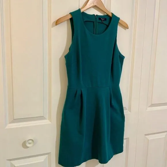 Madewell Teal Blue Verse Fit and Flare Stretch Sleeveless Sheath Dress Medium