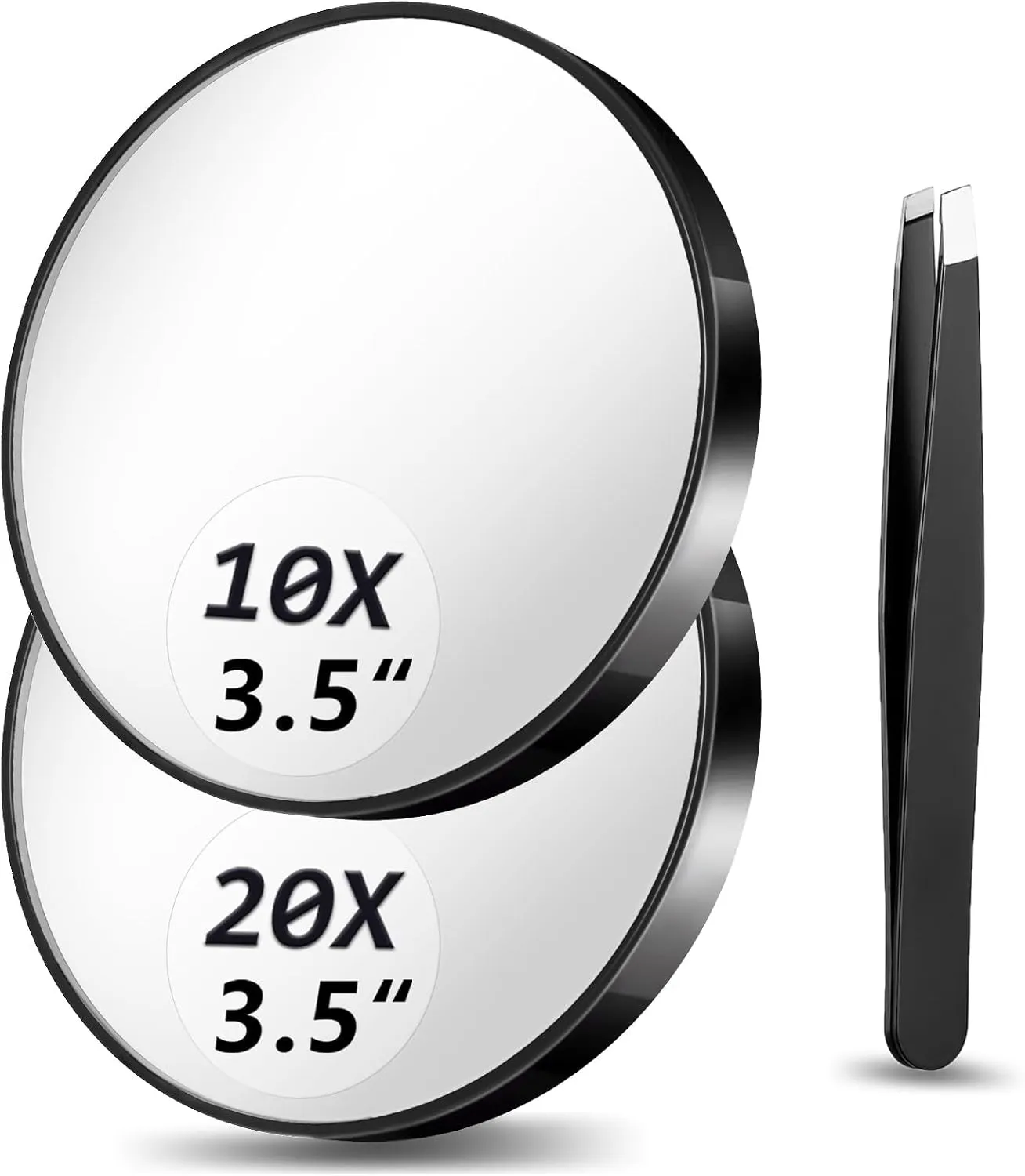 Magnifying Mirror, 10X & 20X & 30X Set, Magnified Mirror 3.5" with Two Suction Cups, Travel Magnifying Mirror Set Comes with Portable Storage Bag, Compact Small Magnifying Mirror for Travel(Black)