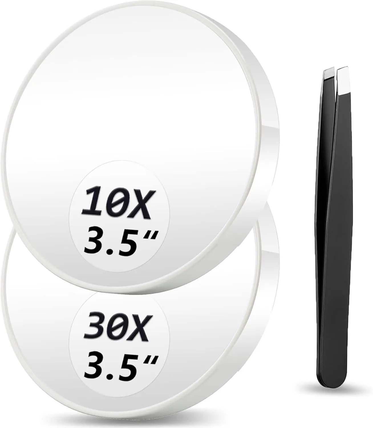 Magnifying Mirror, 10X & 20X & 30X Set, Magnified Mirror 3.5" with Two Suction Cups, Travel Magnifying Mirror Set Comes with Portable Storage Bag, Compact Small Magnifying Mirror for Travel(Black)