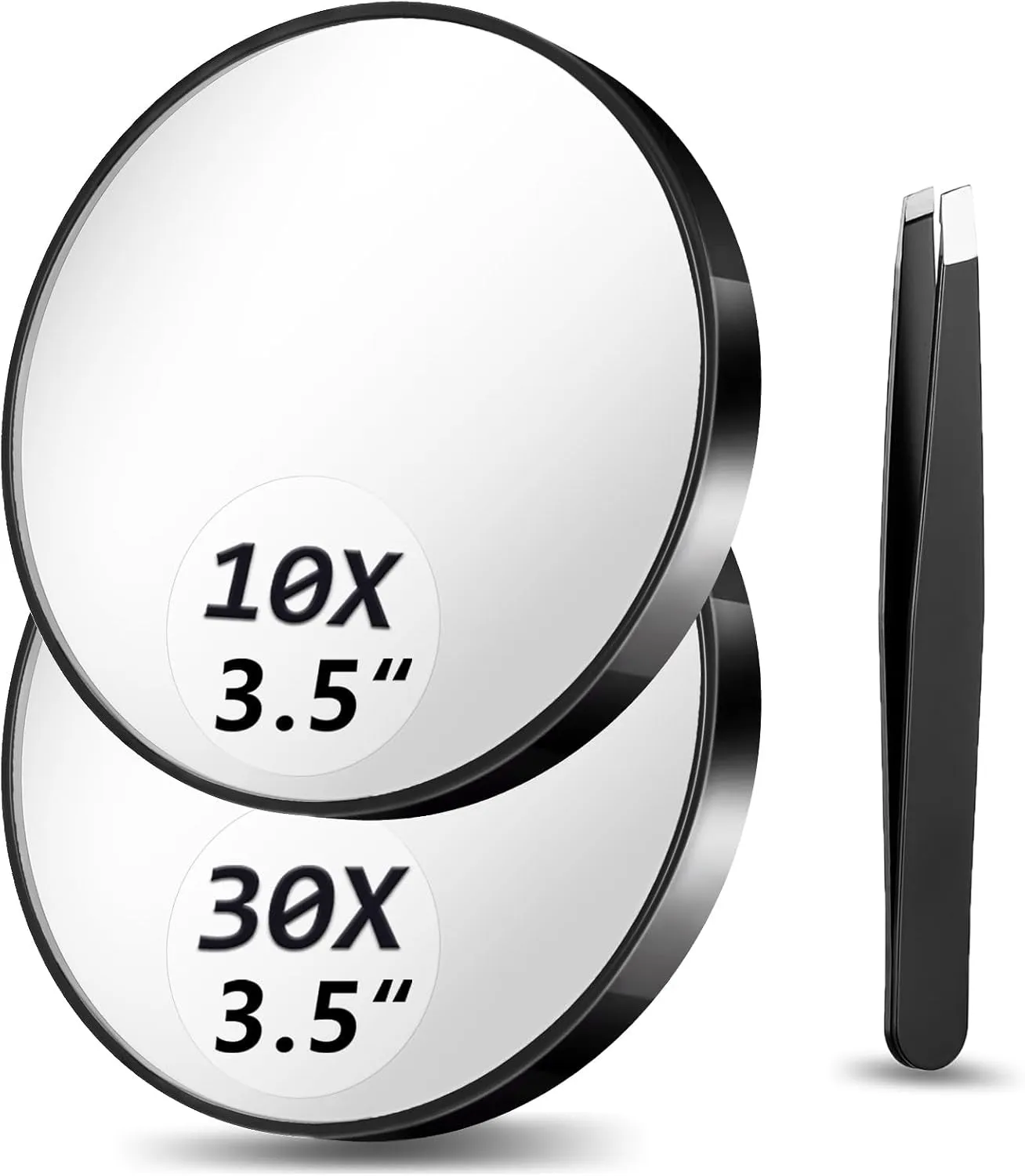 Magnifying Mirror, 10X & 20X & 30X Set, Magnified Mirror 3.5" with Two Suction Cups, Travel Magnifying Mirror Set Comes with Portable Storage Bag, Compact Small Magnifying Mirror for Travel(Black)