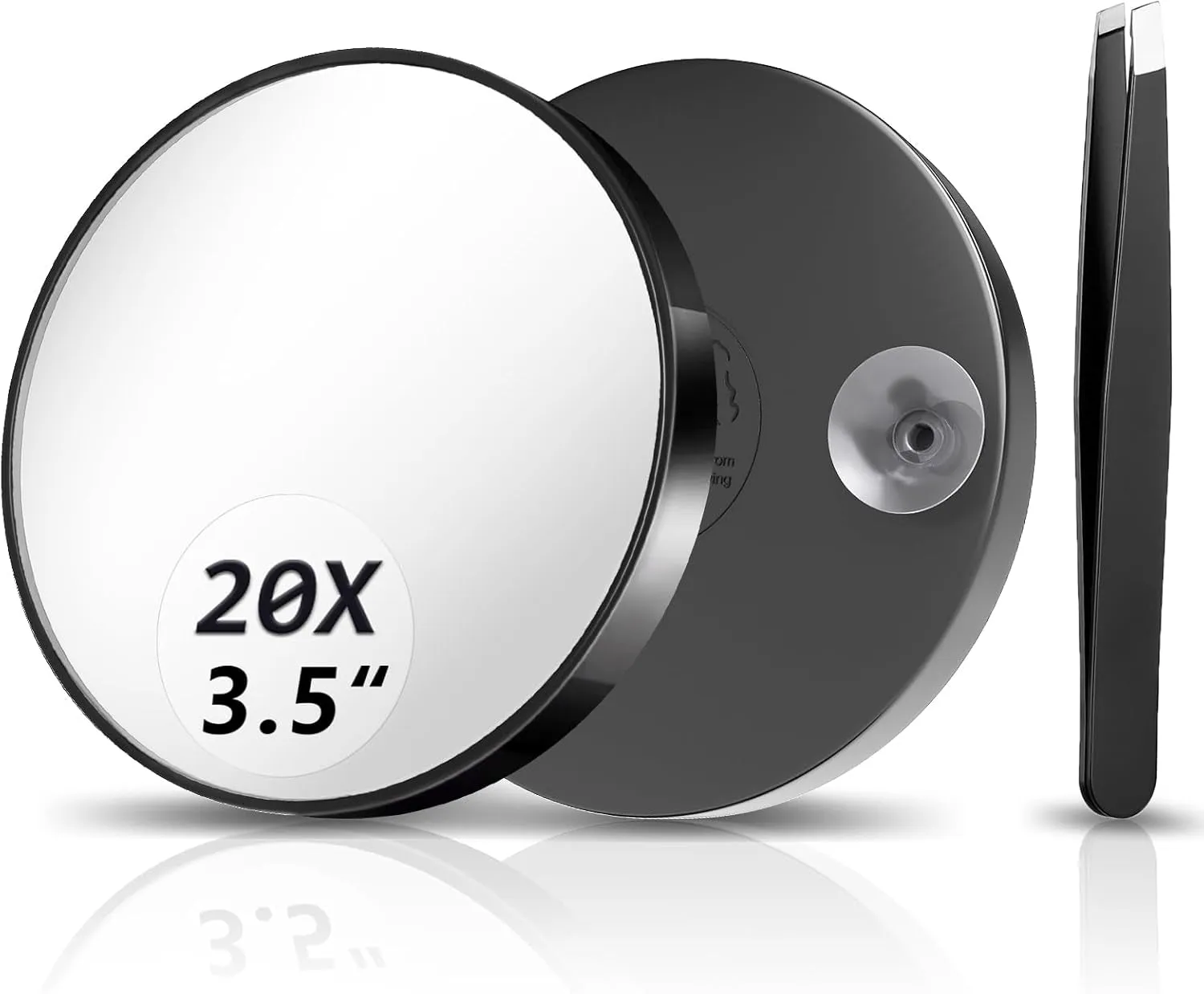 Magnifying Mirror, 10X & 20X & 30X Set, Magnified Mirror 3.5" with Two Suction Cups, Travel Magnifying Mirror Set Comes with Portable Storage Bag, Compact Small Magnifying Mirror for Travel(Black)