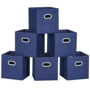 MaidMAX Cloth Storage Bins Cubes Baskets Containers with Dual Plastic Handles for Home Closet Bedroom Drawers Organizers, Flodable, Blue, Set of 6