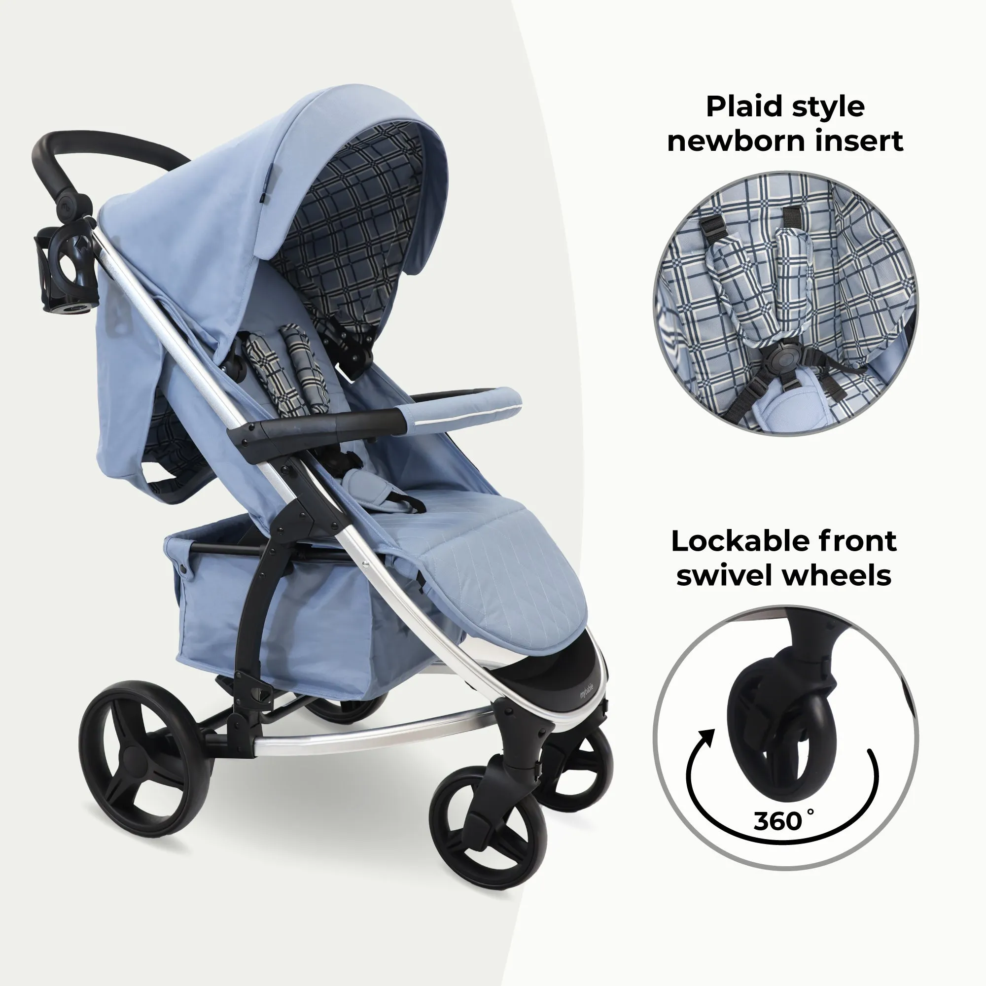 MB200i 3-in-1 Travel System with i-Size Car Seat - Blue Plaid