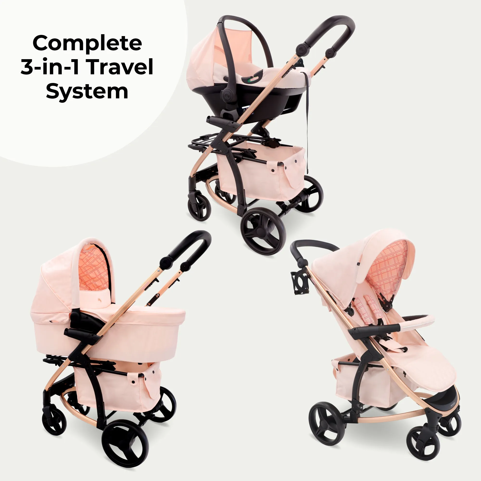 MB200i 3-in-1 Travel System with i-Size Car Seat - Pink Plaid