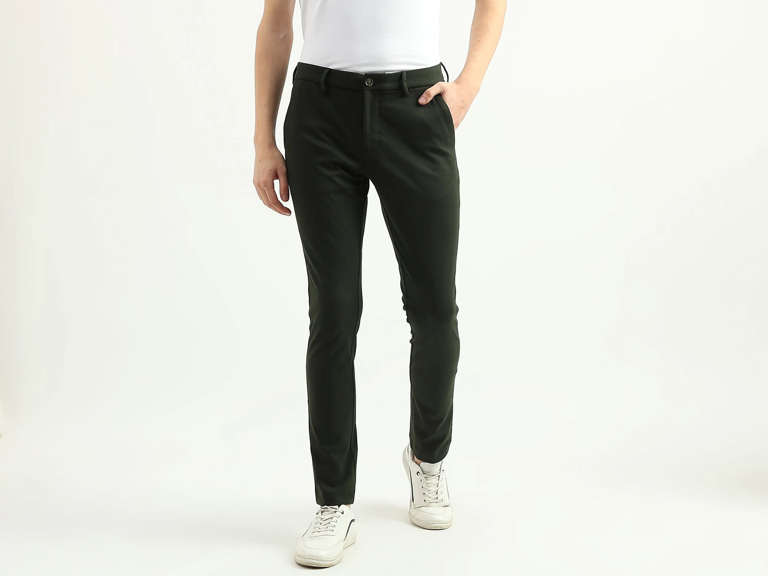 Men Textured Slim Fit Trousers