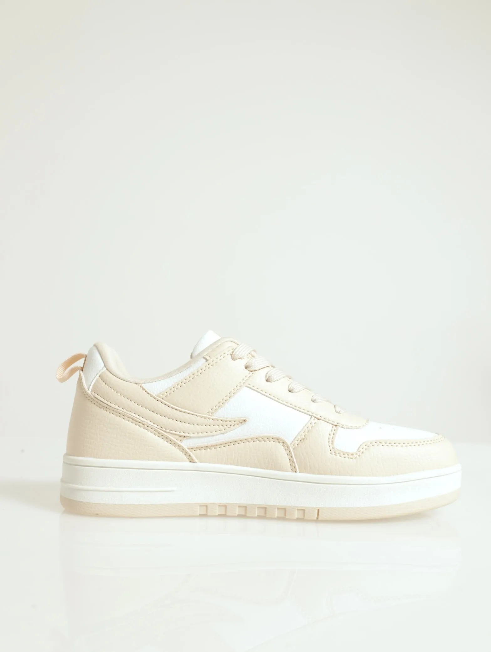 Mila Lace-Up Stacked Court Sneaker - Beige