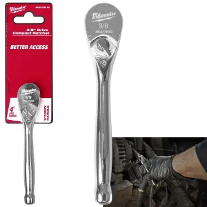 Milwaukee Ratchet Handle Socket Wrench Compact 3/8" Drive 127mm 5 inch 90 Tooth