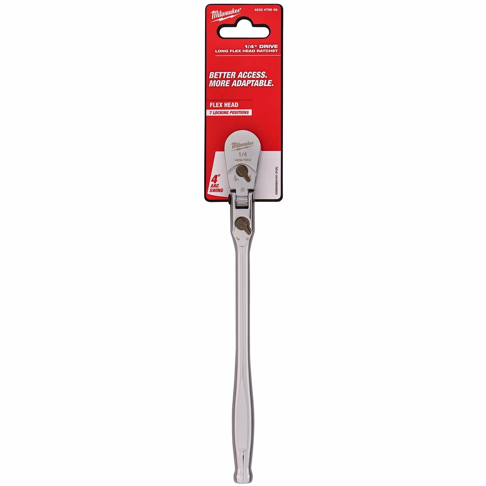 Milwaukee Socket Ratchet Wrench Long Flexible Head 1/4" Drive 90 Tooth Slim Profile Head