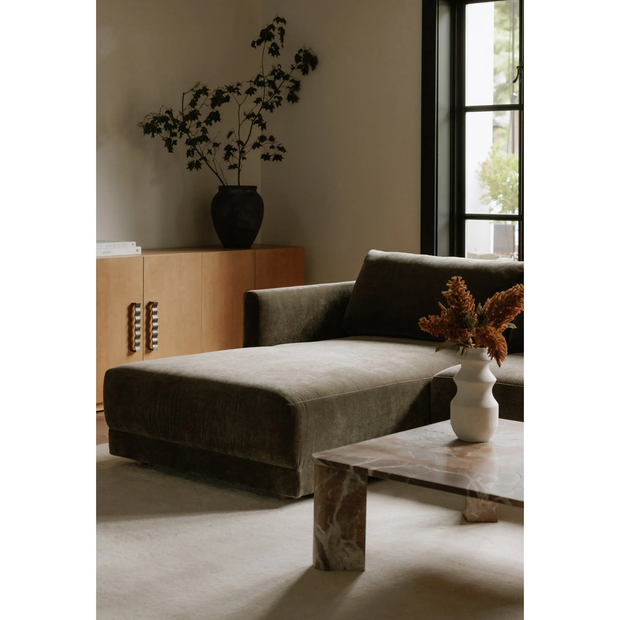 Moe's Home Collection Bryn Heritage Cedar Green Sectional ~ Left Facing Chaise