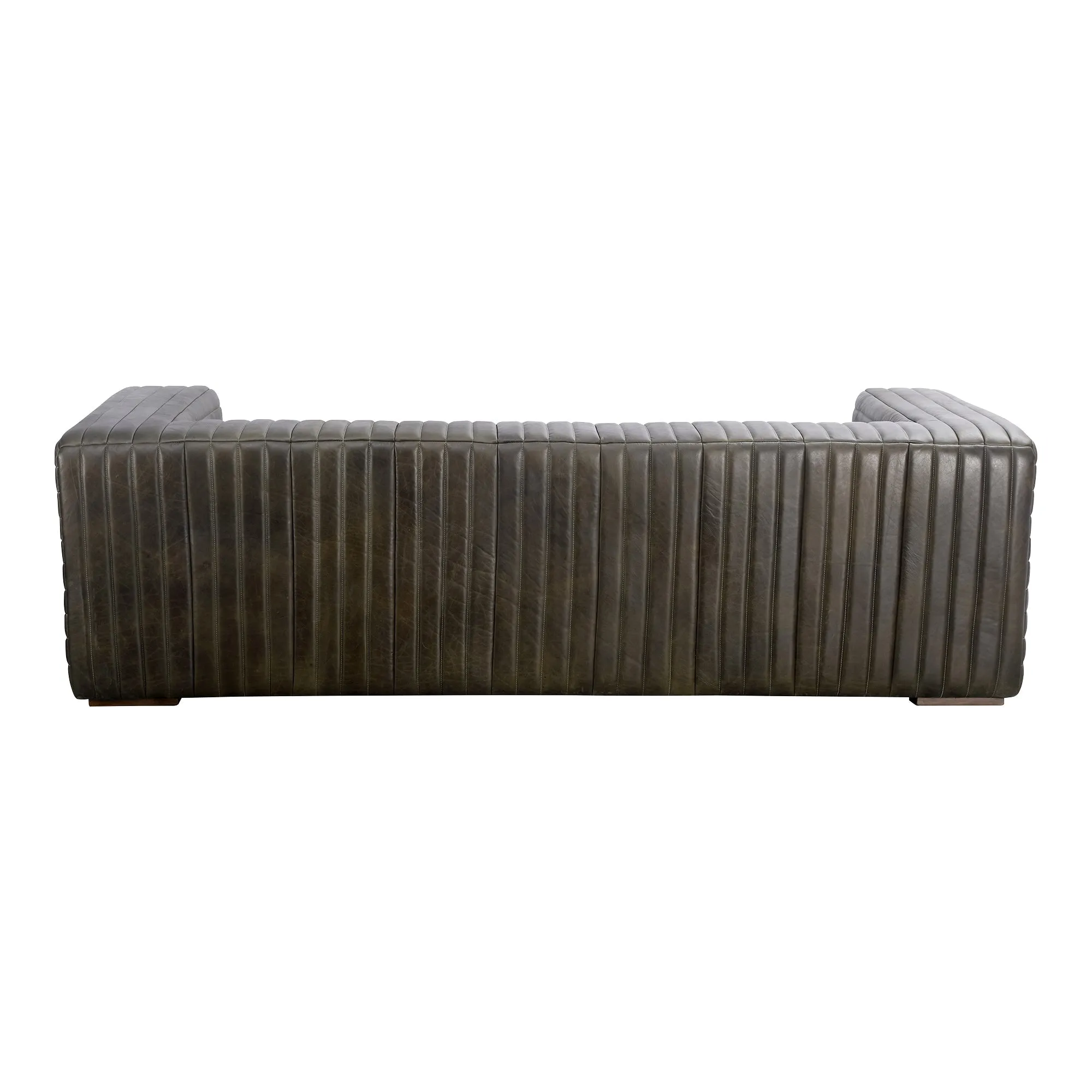 Moe's Home Collection Castle Channel Stiched Green Leather Sofa