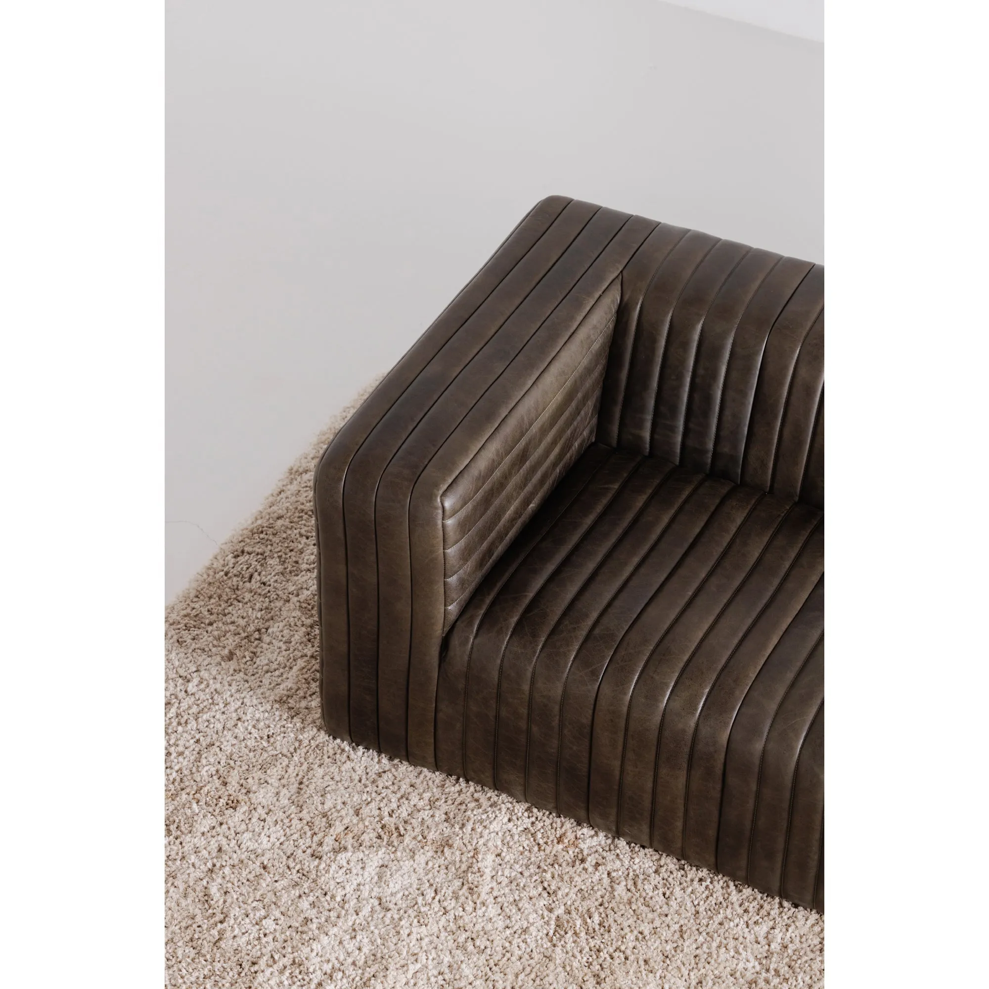 Moe's Home Collection Castle Channel Stiched Green Leather Sofa