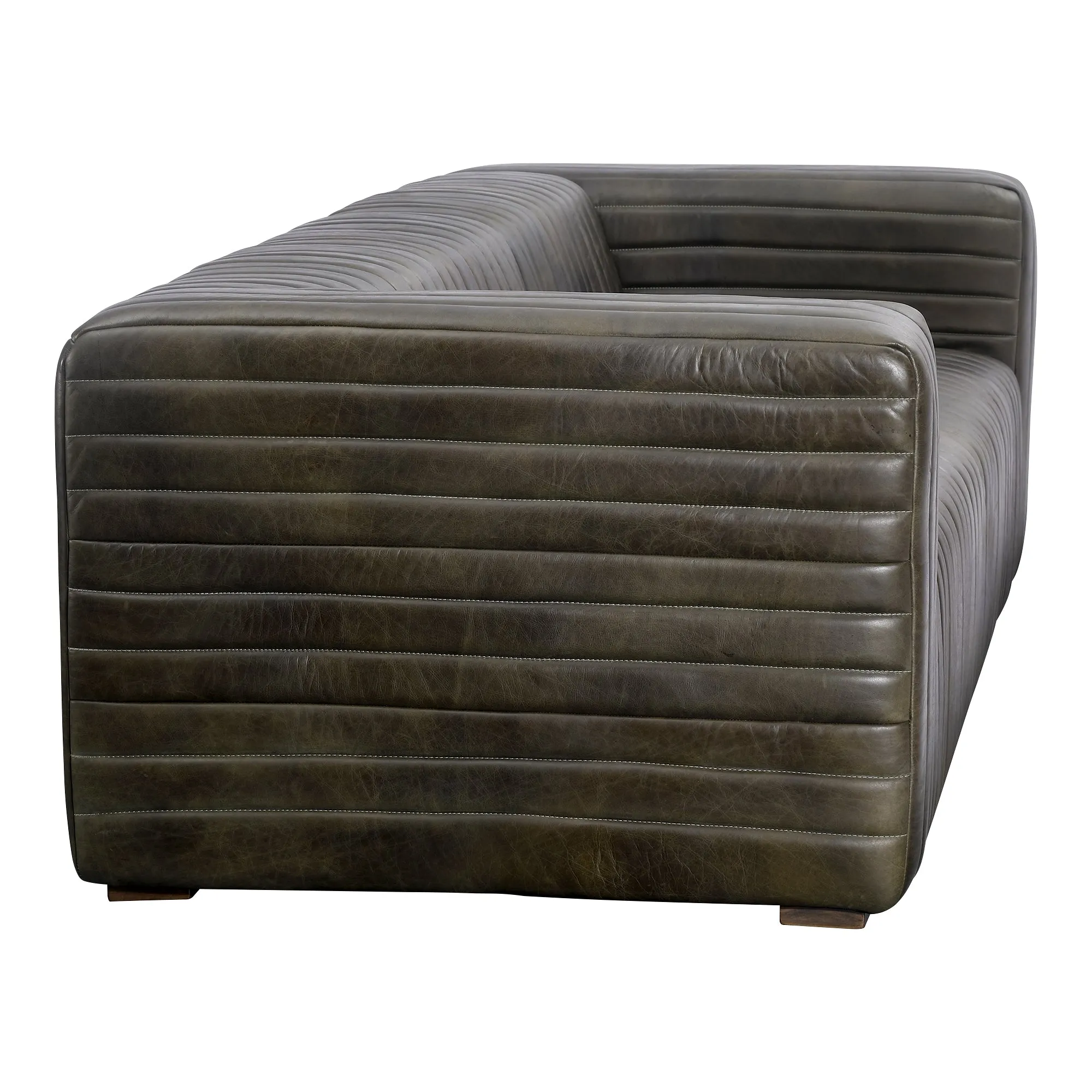 Moe's Home Collection Castle Channel Stiched Green Leather Sofa