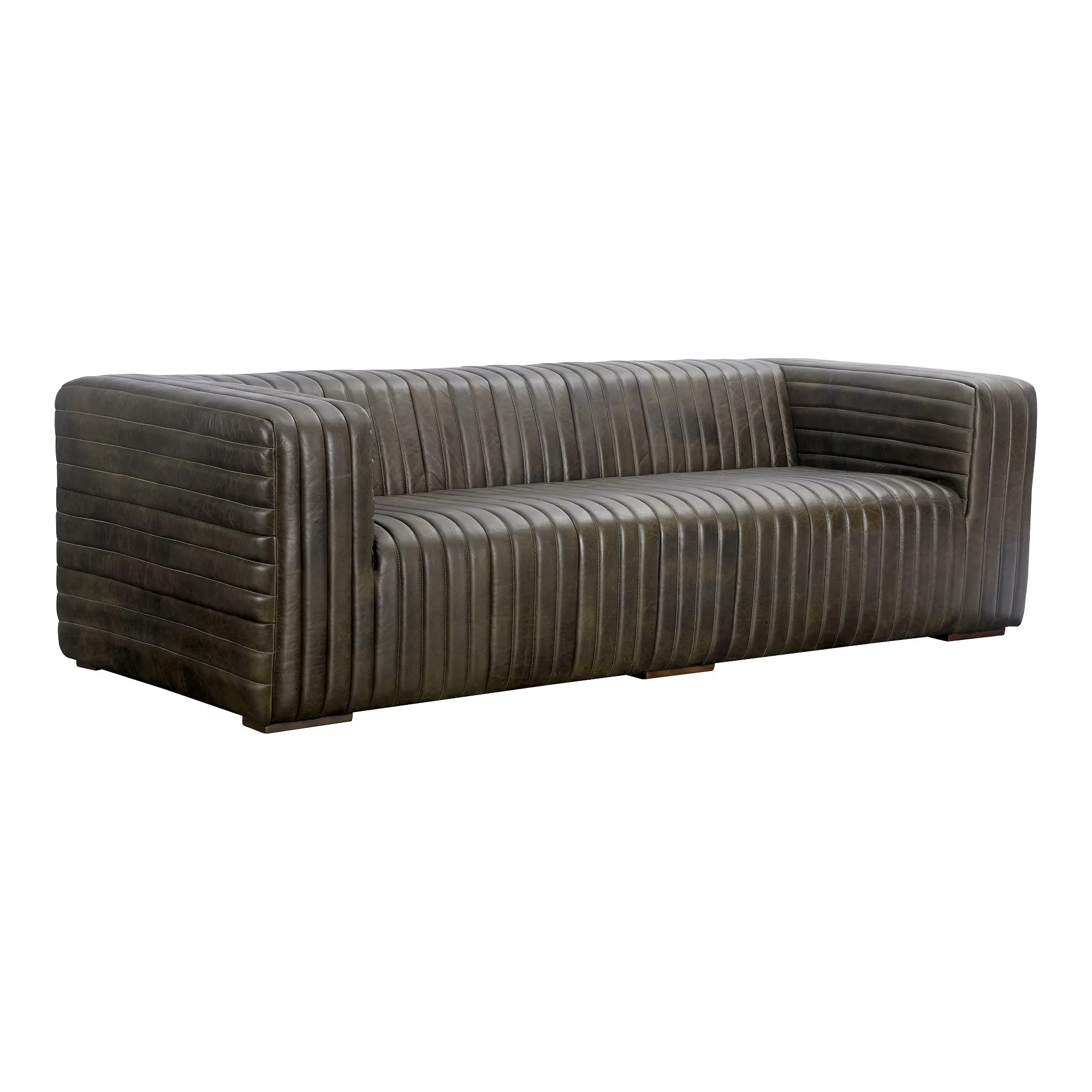 Moe's Home Collection Castle Channel Stiched Green Leather Sofa
