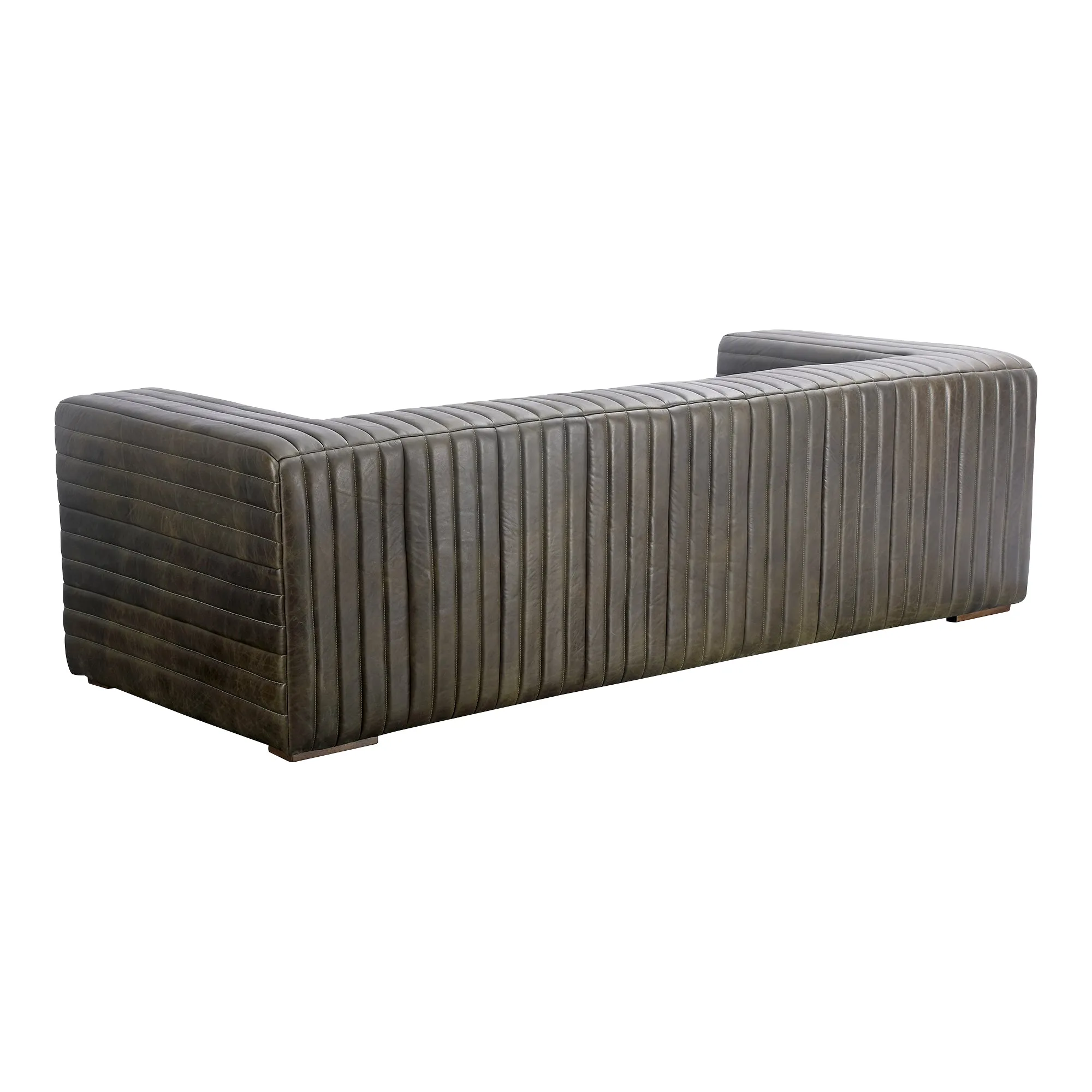 Moe's Home Collection Castle Channel Stiched Green Leather Sofa