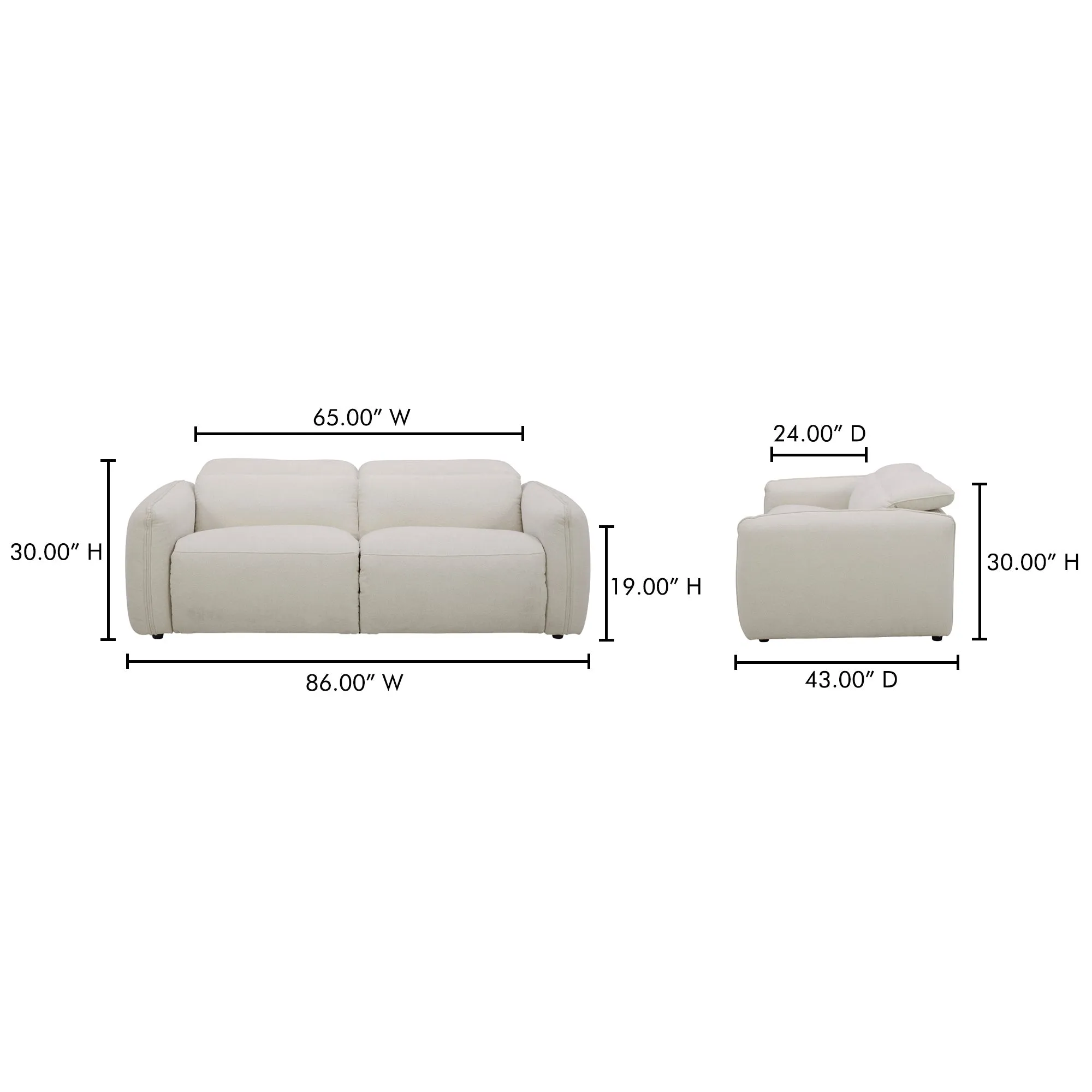 Moe's Home Collection Eli Warm White Power Recliner Sofa