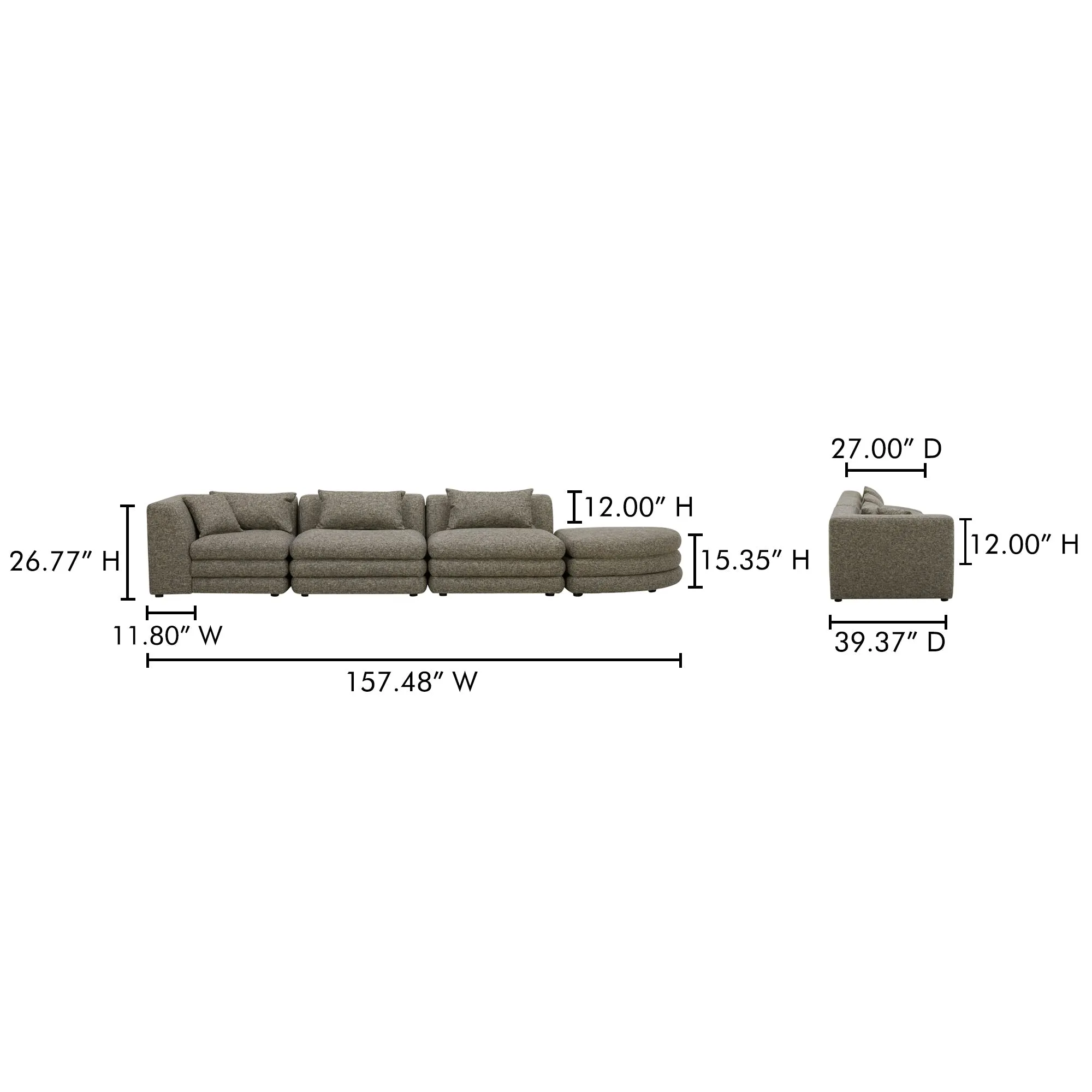 Moe's Home Collection Lowtide Linear Stone Tweed Modular Sectional