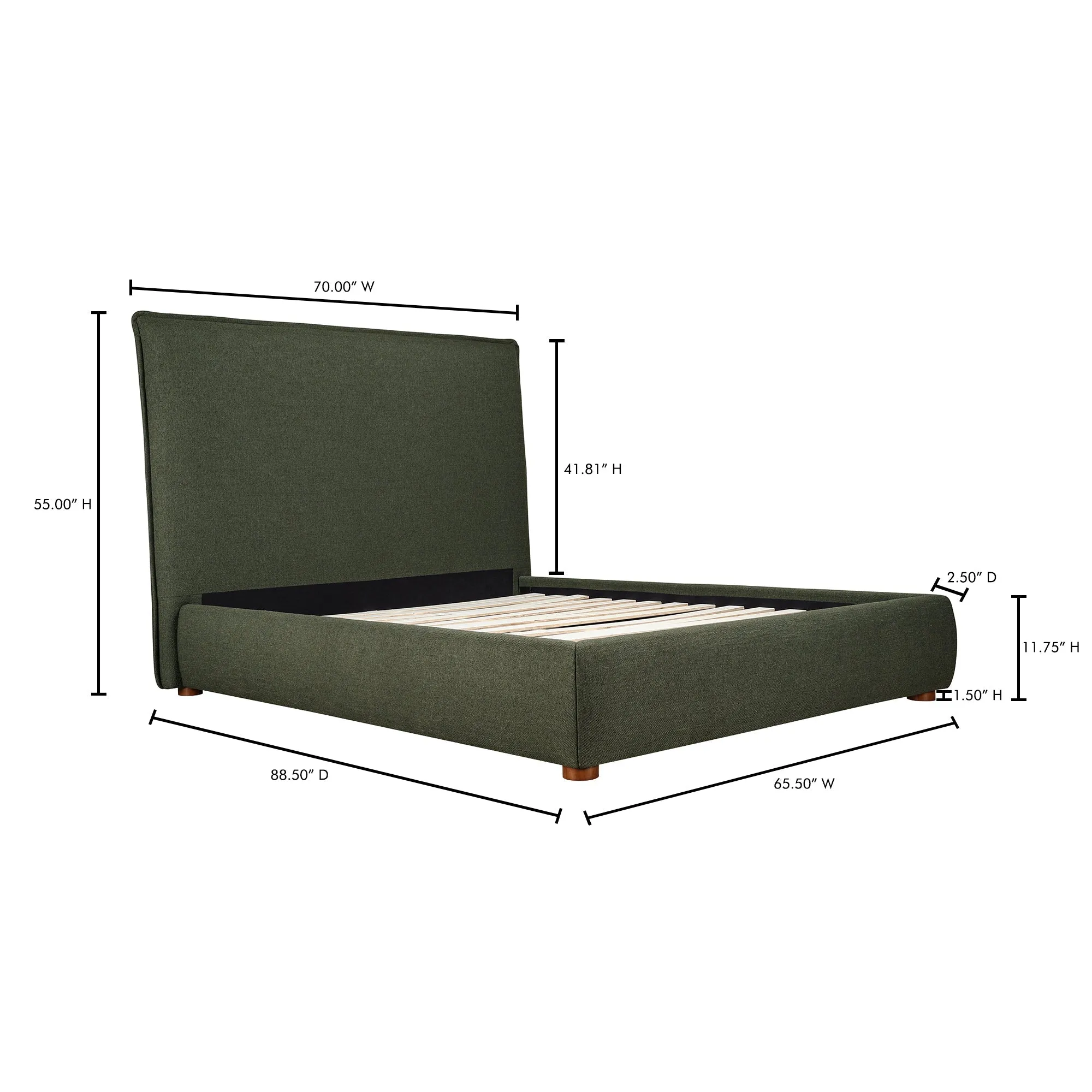 Moe's Home Collection Luzon Green Upholstered Queen Size Bed With Tall Headboard