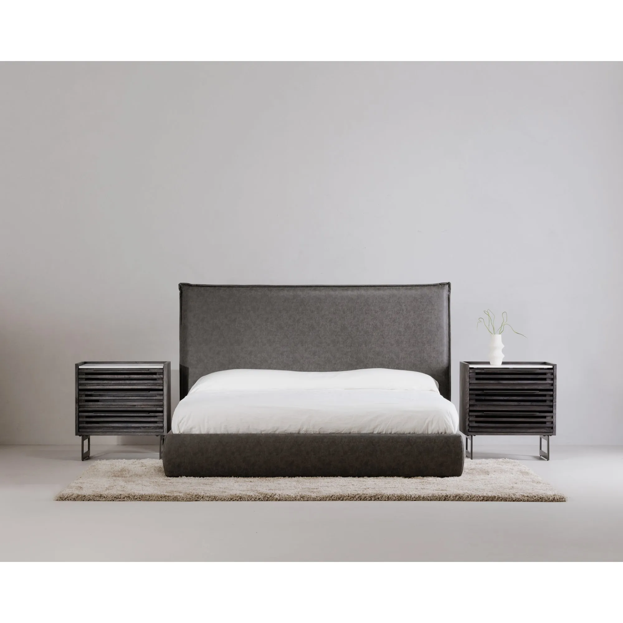 Moe's Home Collection Luzon Slate Vegan Leather Upholstered King Size Bed