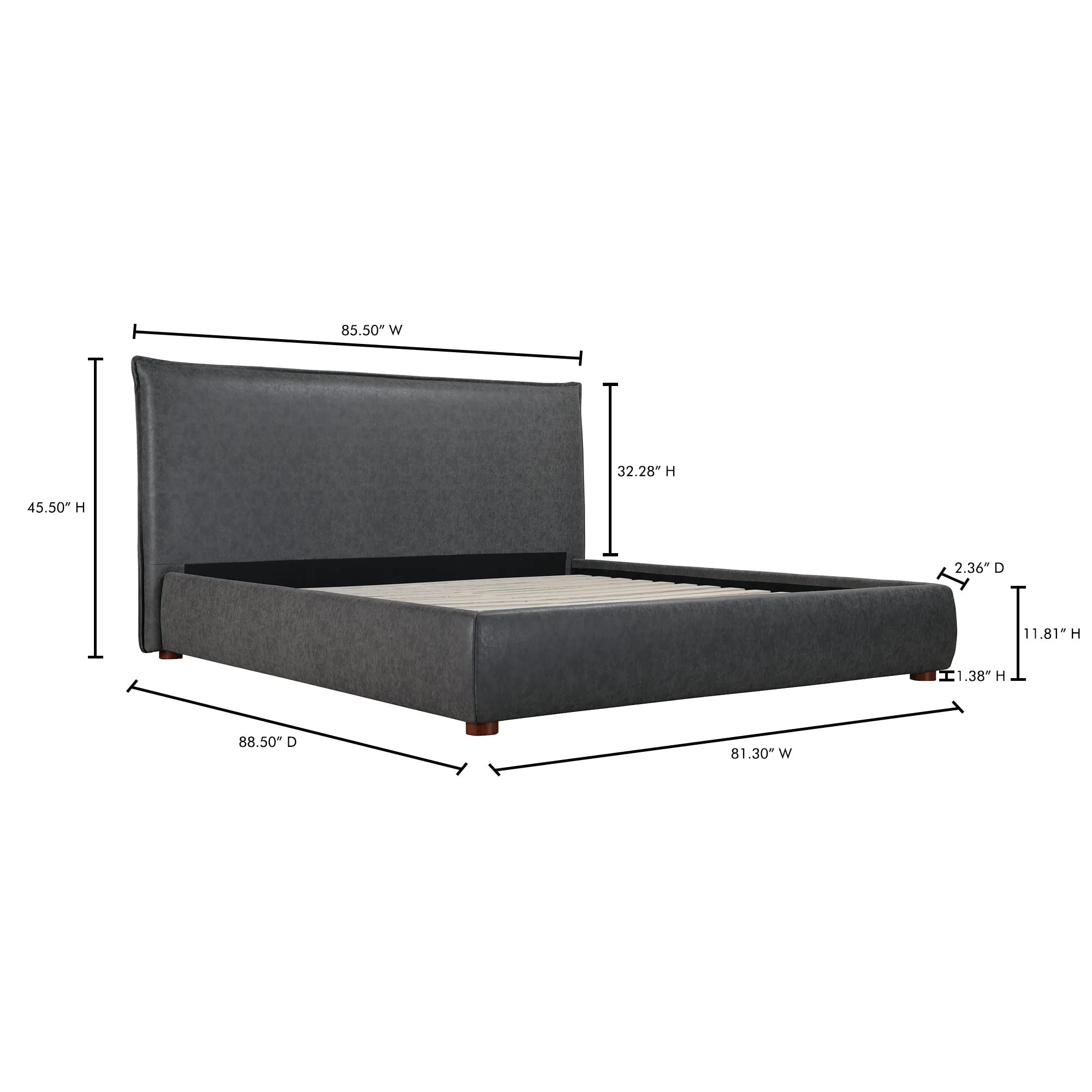 Moe's Home Collection Luzon Slate Vegan Leather Upholstered King Size Bed