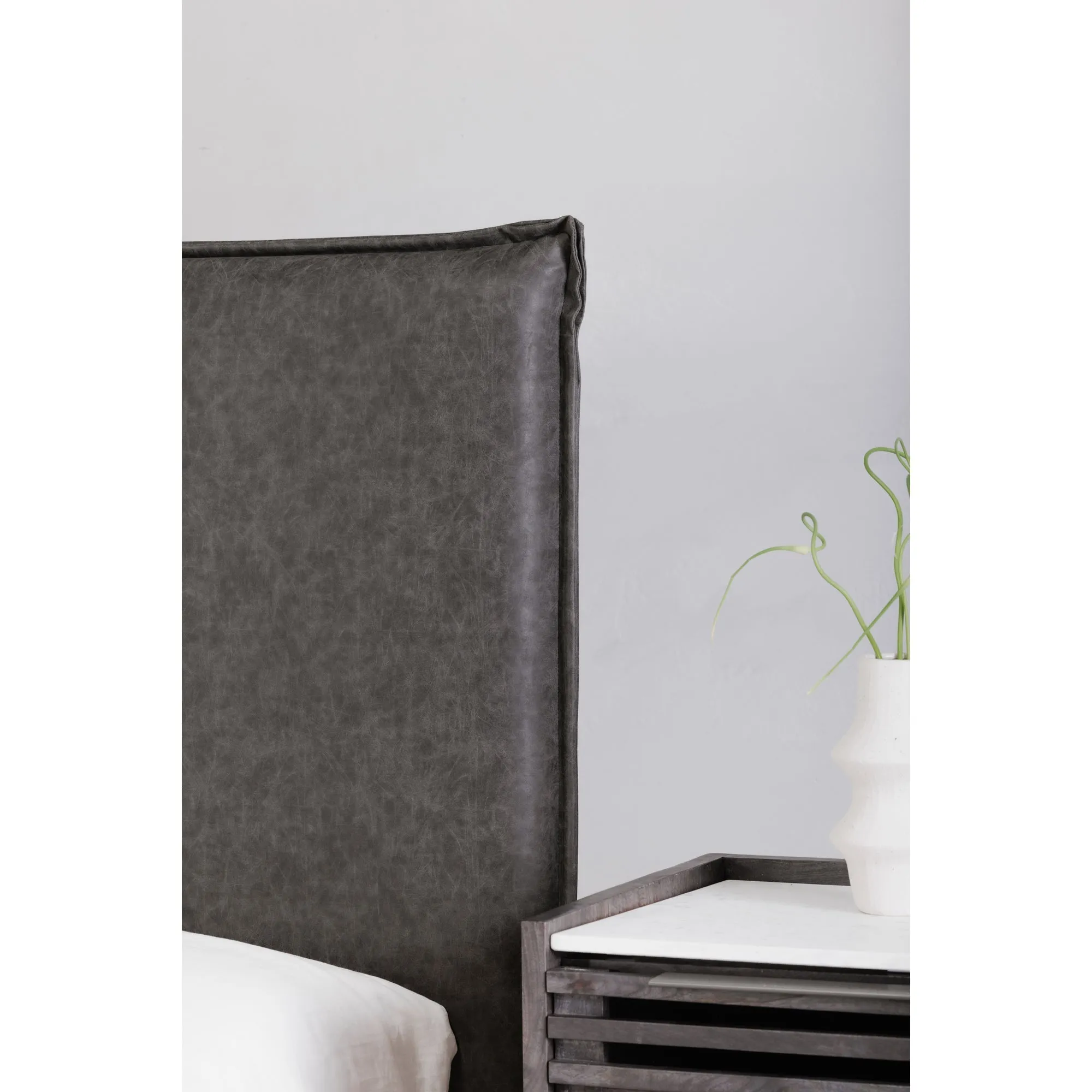 Moe's Home Collection Luzon Slate Vegan Leather Upholstered King Size Bed