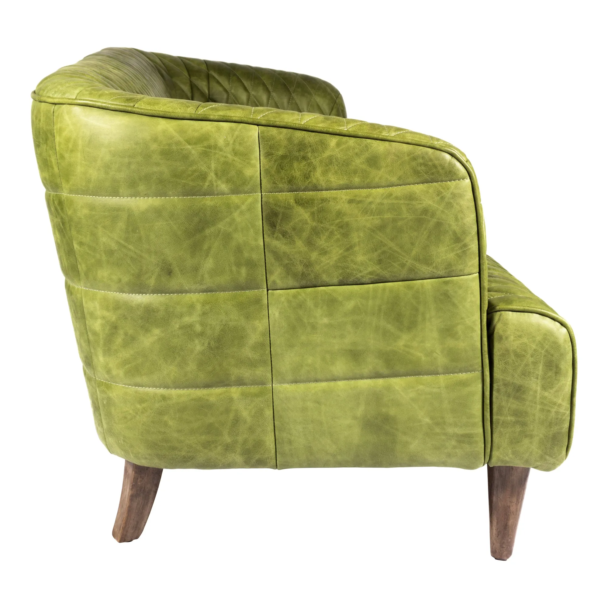 Moe's Home Collection Magdelan Diamond Tufted Green Leather Sofa