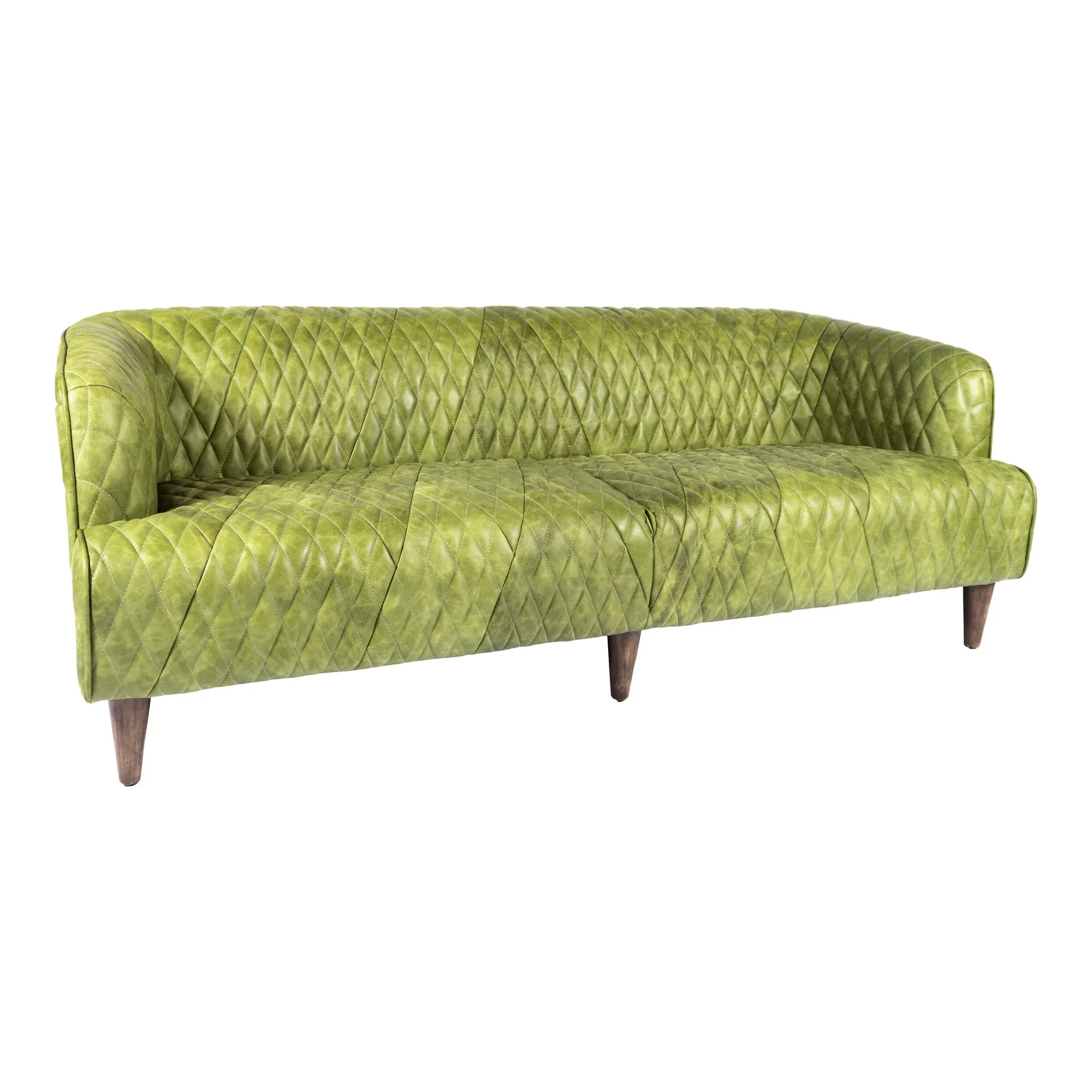 Moe's Home Collection Magdelan Diamond Tufted Green Leather Sofa