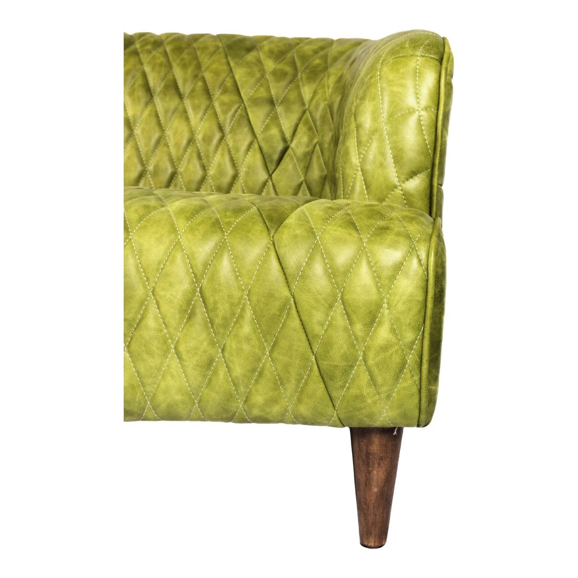 Moe's Home Collection Magdelan Diamond Tufted Green Leather Sofa