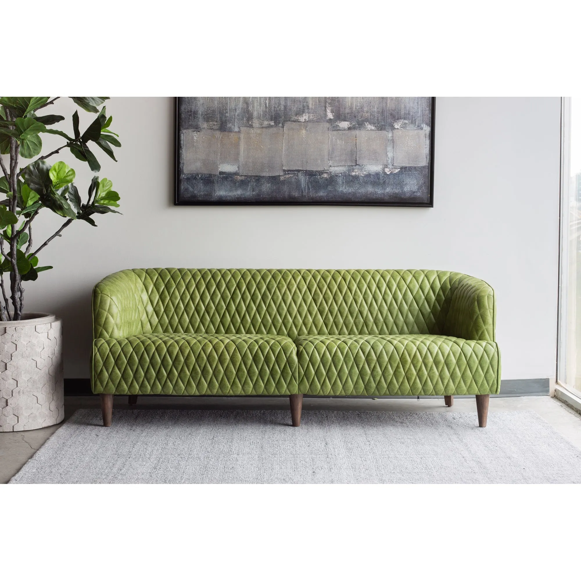 Moe's Home Collection Magdelan Diamond Tufted Green Leather Sofa
