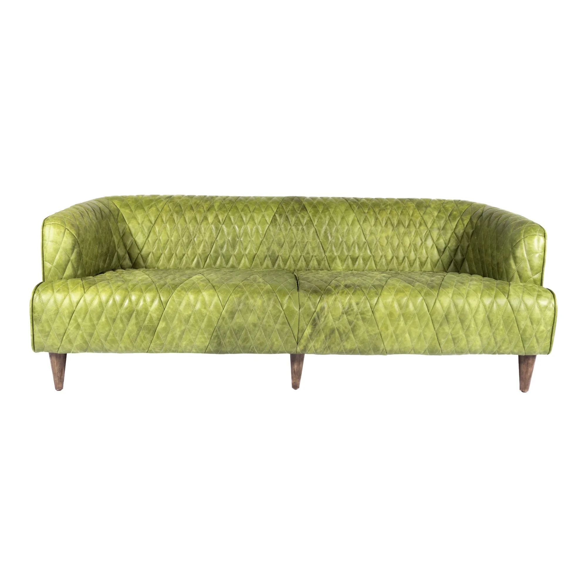 Moe's Home Collection Magdelan Diamond Tufted Green Leather Sofa