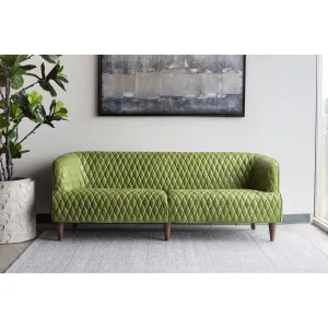 Moe's Home Collection Magdelan Diamond Tufted Green Leather Sofa